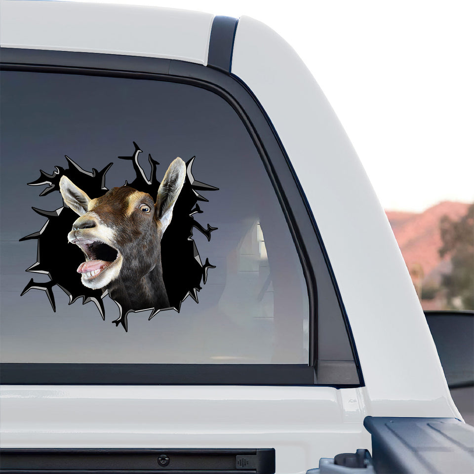 Charming goat artwork decal displayed clearly on the back window of a truck