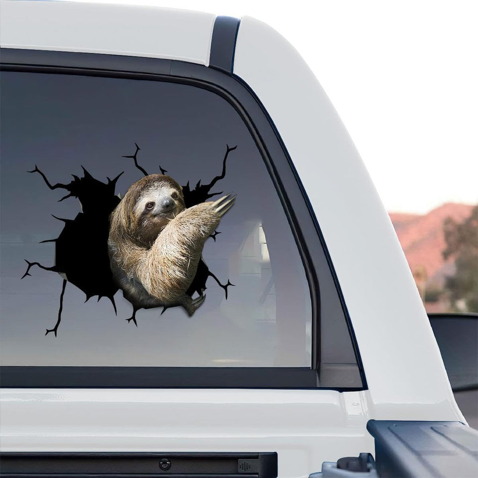Cute sloth graphic decal displayed as a standalone product design on a transparent background.