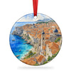 Dubrovnik Old Town ceramic keepsake shown on a plain white background with attached hanging ribbon.