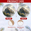 Detailed size chart showing the 3-inch diameter and front-and-back print of the ceramic ornament.