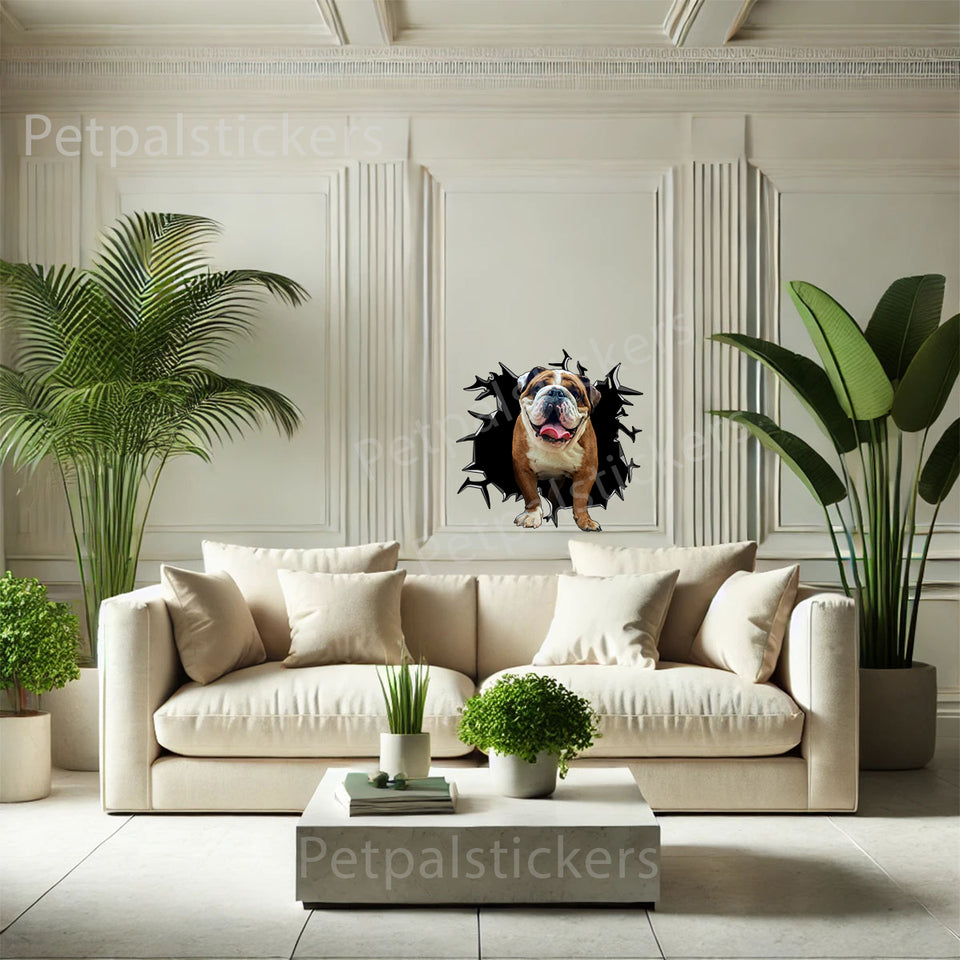 Adhesive English Bulldog print decal applied as an accent on an indoor smooth wall.