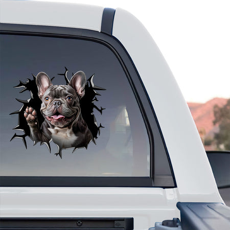 Funny French Bulldog decorative sticker installed on the lid of a porcelain toilet.