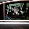 Glossy French Bulldog vinyl sticker cleanly adhered to the smooth exterior car door surface.