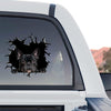 Vibrant French bulldog decal displayed on the back window of a truck.