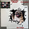 Unopened Pug car decal protective package shown ready for quick gifting and setup.