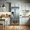 Glossy German Shepherd art decal brightening up a modern kitchen refrigerator.