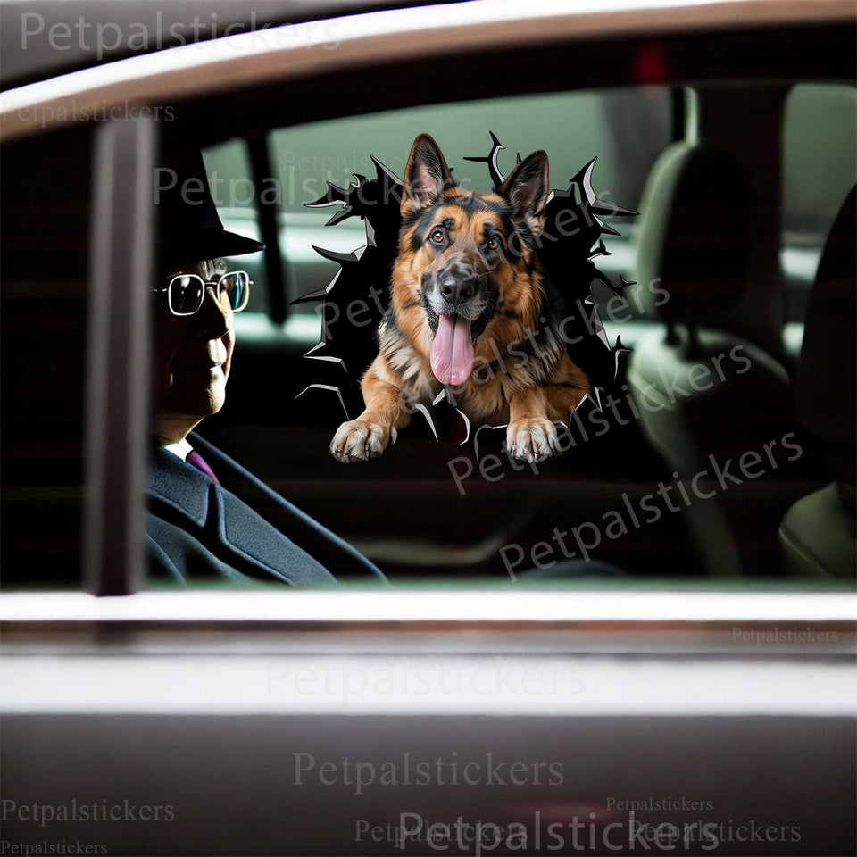 Detailed German Shepherd vinyl decal adhered smoothly to an exterior car door.
