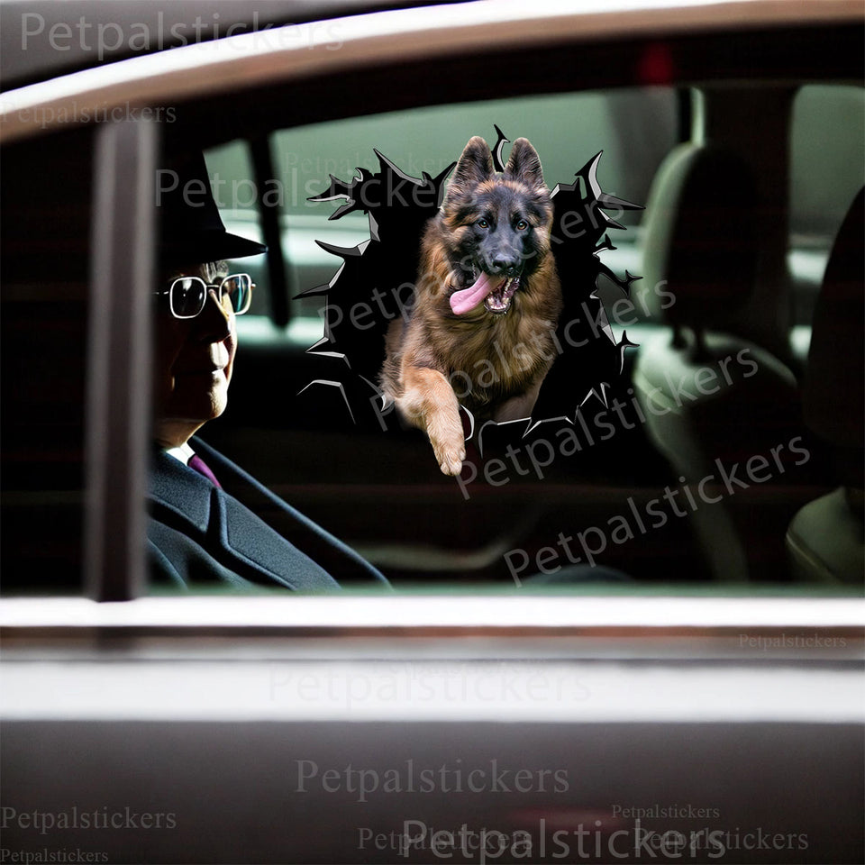 Glossy German Shepherd decal smoothly applied to a clean car door surface.