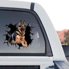 Vibrant German Shepherd graphic sticker showing the standalone product design with realistic cracked glass details.