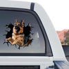 German Shepherd realistic cracked glass graphic decal in a standalone product design format.