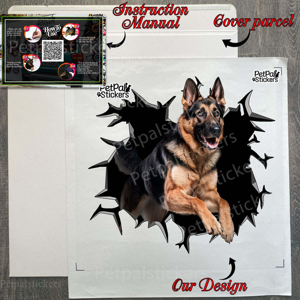 Securely wrapped delivery package containing the German Shepherd decal with application instructions.