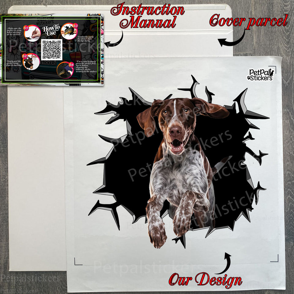 Unboxed protective package containing the German Shorthaired Pointer sticker and application guide.
