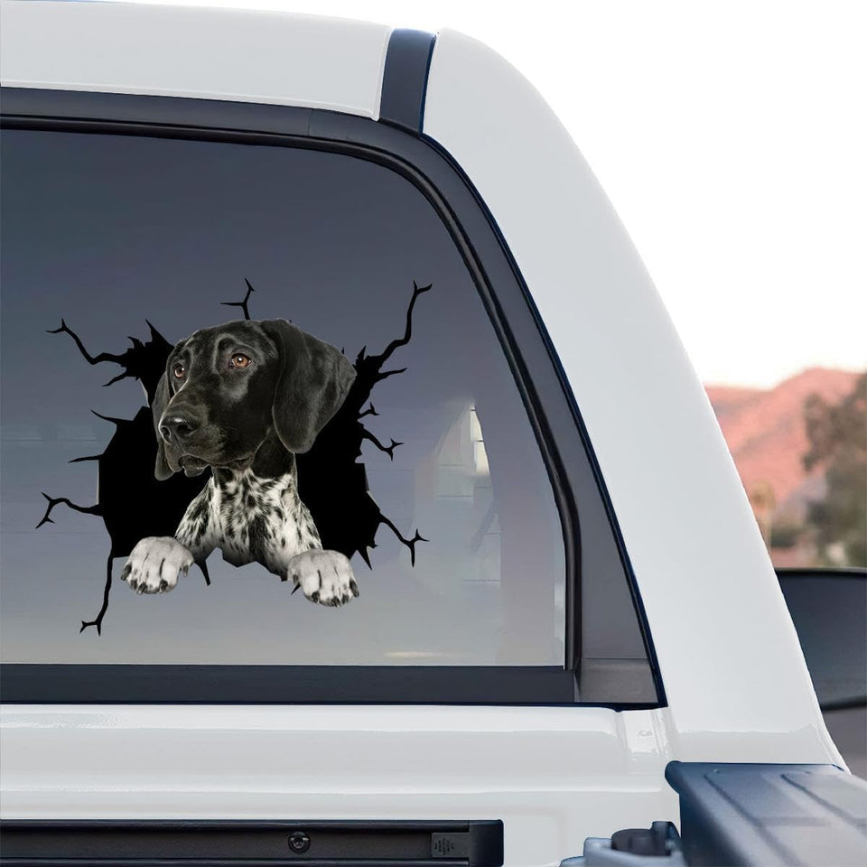 German Shorthaired Pointer cracked window sticker shown in a standalone product design format.