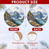 Product size chart diagram displaying the 3-inch ceramic circle and dual-sided print.