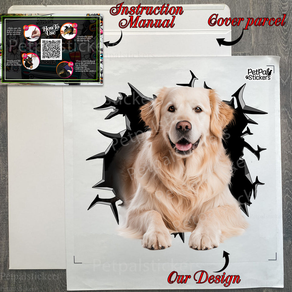 Protective mailer package containing the Golden Retriever  Beach car decal and instructions.