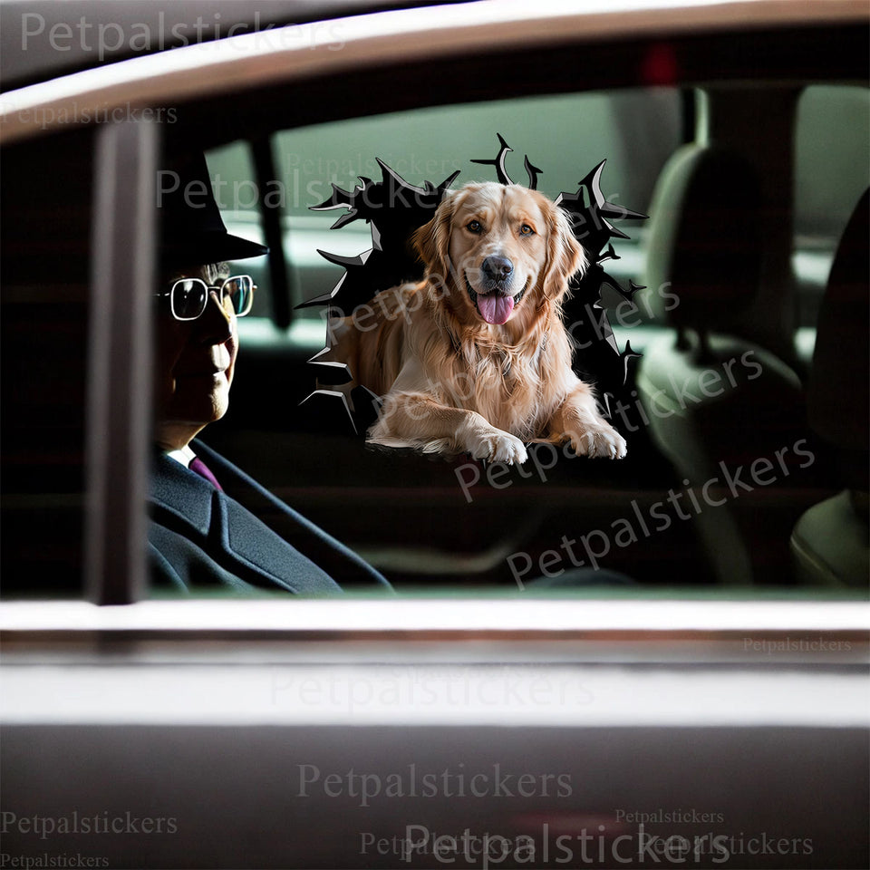 Glossy Golden Retriever dog sticker smoothly applied to a clean car door surface.