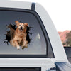 Detailed Golden Retriever Wall vinyl sticker decorating the rear window of a truck outdoors.