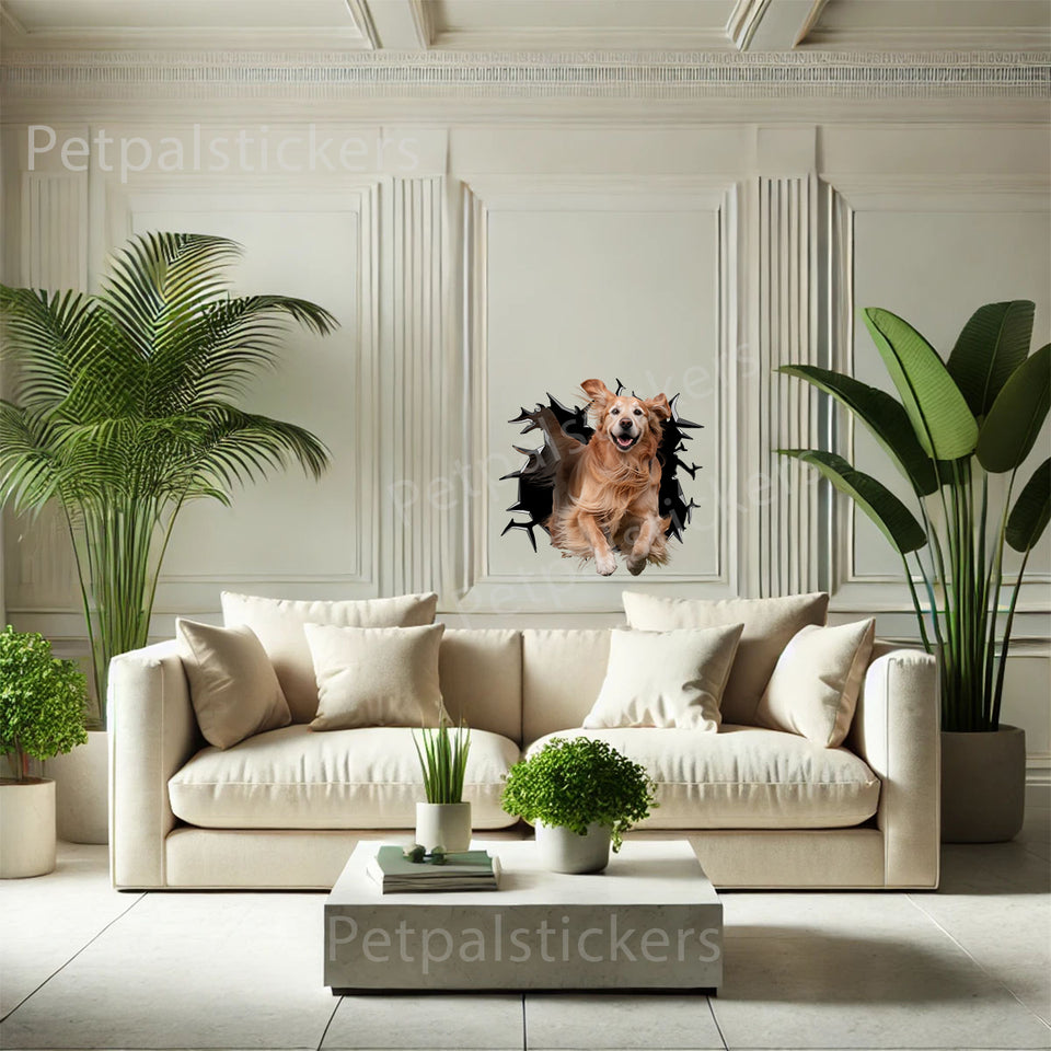 Charming Golden Retriever Wall dog art displayed cleanly on a smooth interior wall at home.