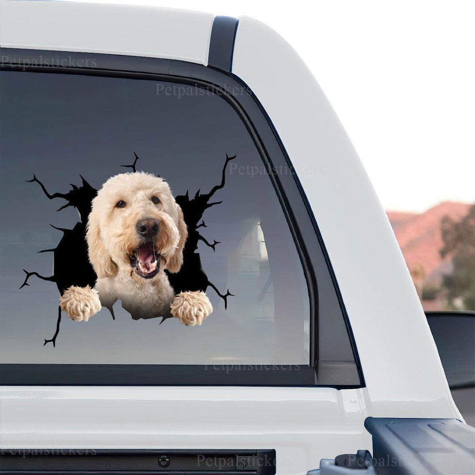 Cute Goldendoodle graphic decal presented as a standalone product design on a transparent background.