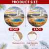 Product size chart showing the 3-inch diameter measurements and double-sided print of the ornament.