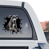Large Great Dane cracked glass graphic decal applied to the rear window of a truck.