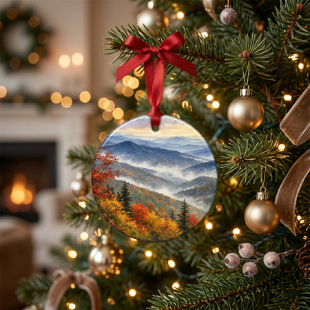 Appalachian ridge keepsake displayed on a rustic table beside pinecones and candlelight.