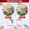 A clear size chart illustrating the 3-inch diameter and double-sided print of the ceramic ornament.