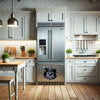 Decorative feline decal brightening up the smooth exterior surface of a white refrigerator.