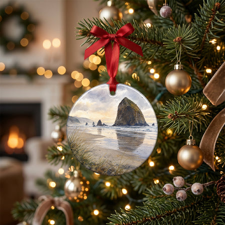 Pacific Northwest souvenir positioned on a rustic table alongside pinecones and holiday accents.