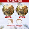 Product size chart diagram showing 3-inch dimensions and double-sided print for the Bruges ornament.