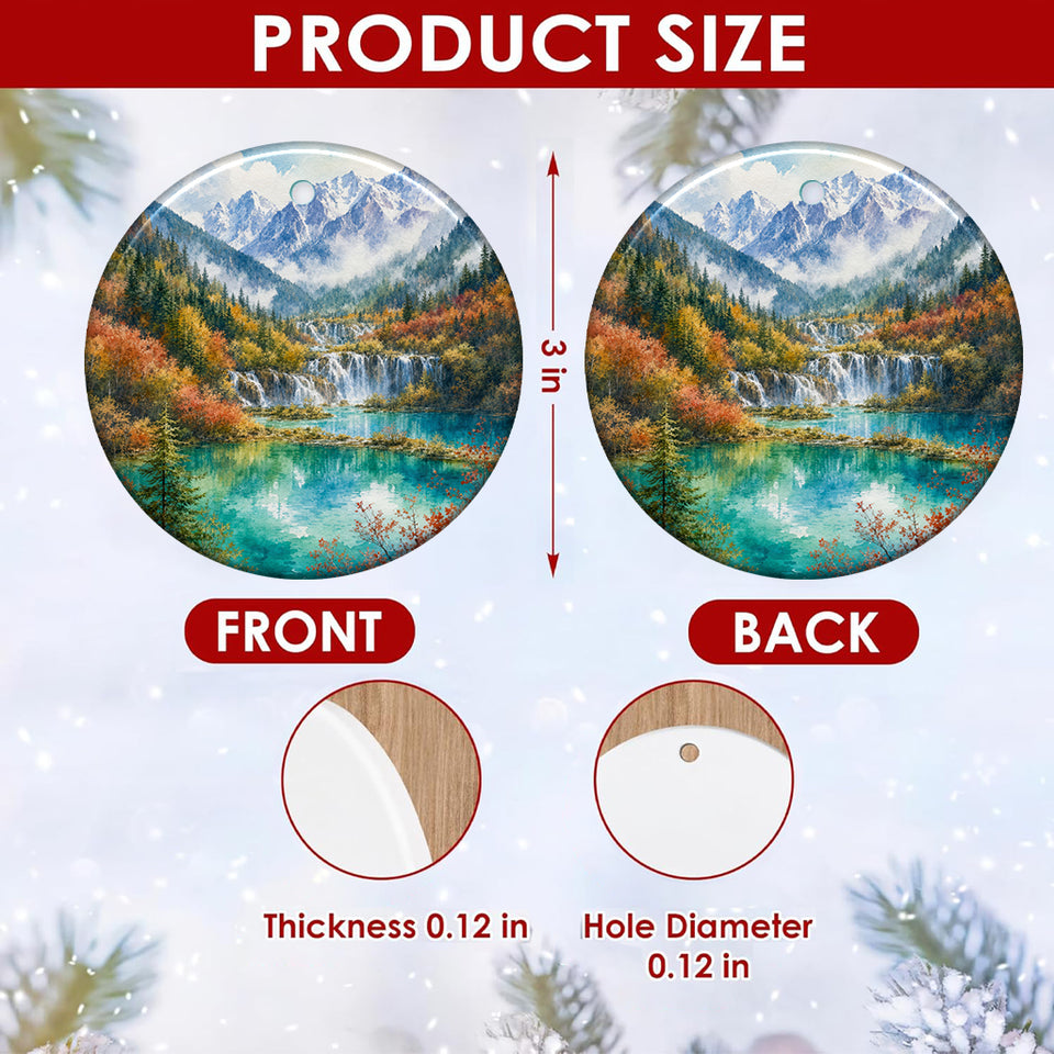 Product size chart diagram displaying the three-inch round dimensions and double-sided ceramic print.