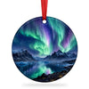 Graphic of Jökulsárlón Glacier Lagoon ornament with glowing aurora on a clean white background.