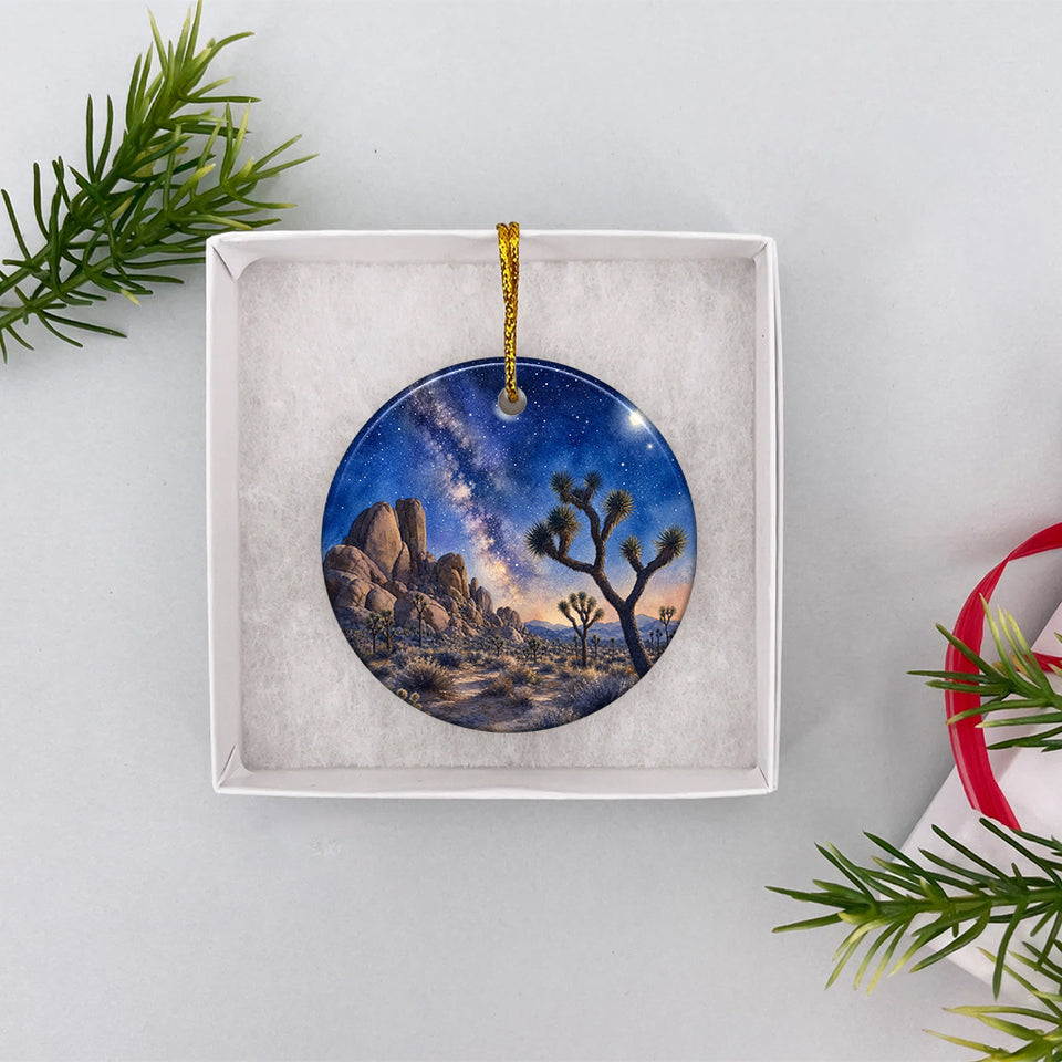 Joshua Tree keepsake nestled neatly inside an open white gift box ready for holiday presenting.