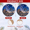 Product size chart showing 3-inch round ceramic ornament dimensions and double-sided print layout.