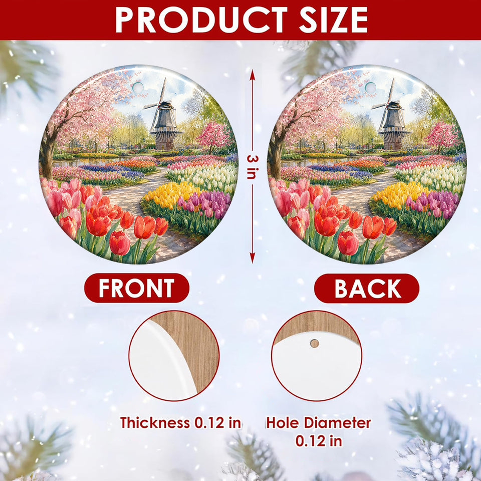 Product size chart displaying the 3-inch diameter measurements and double-sided ceramic print.