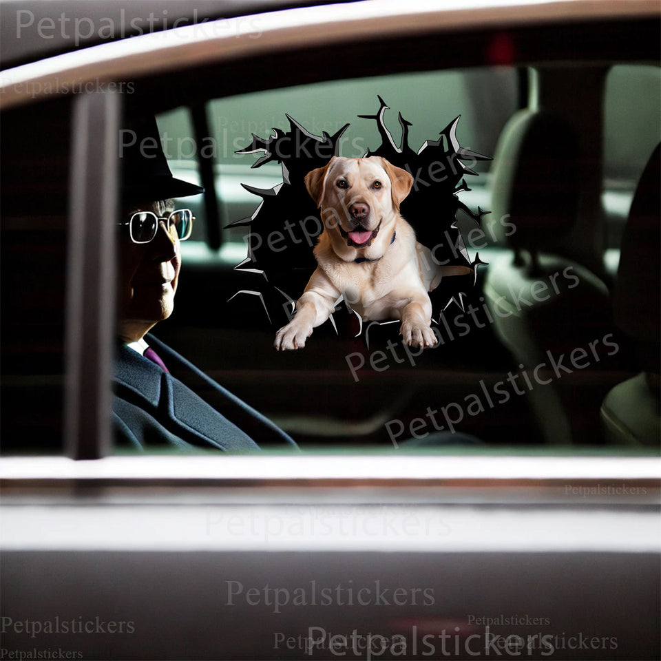 Glossy black dog decal applied smoothly on a white car door exterior.
