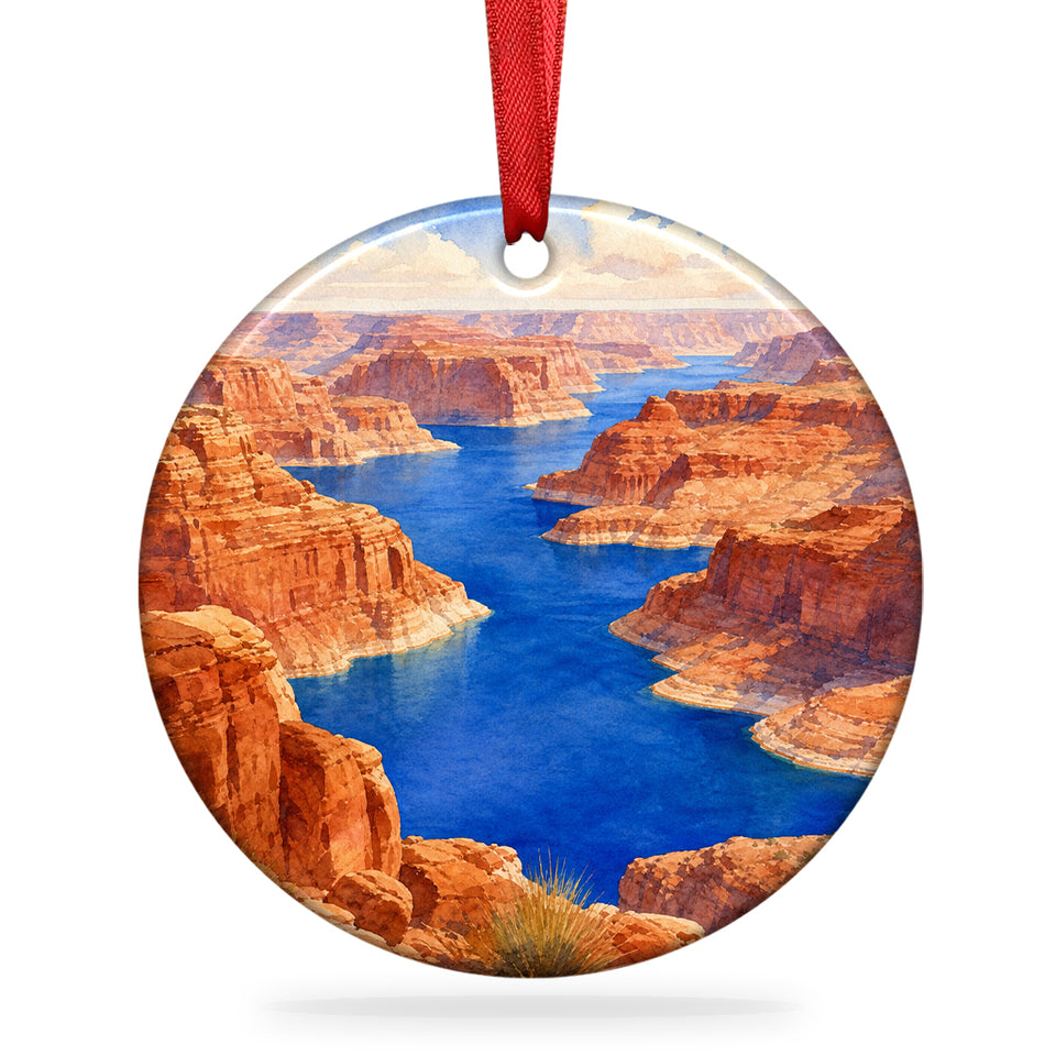Lake Powell Christmas ornament design centered on a clean white background with attached hanging ribbon.