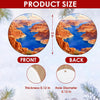 Clear size chart diagram showing the three-inch round dimensions and double-sided print of the ornament.