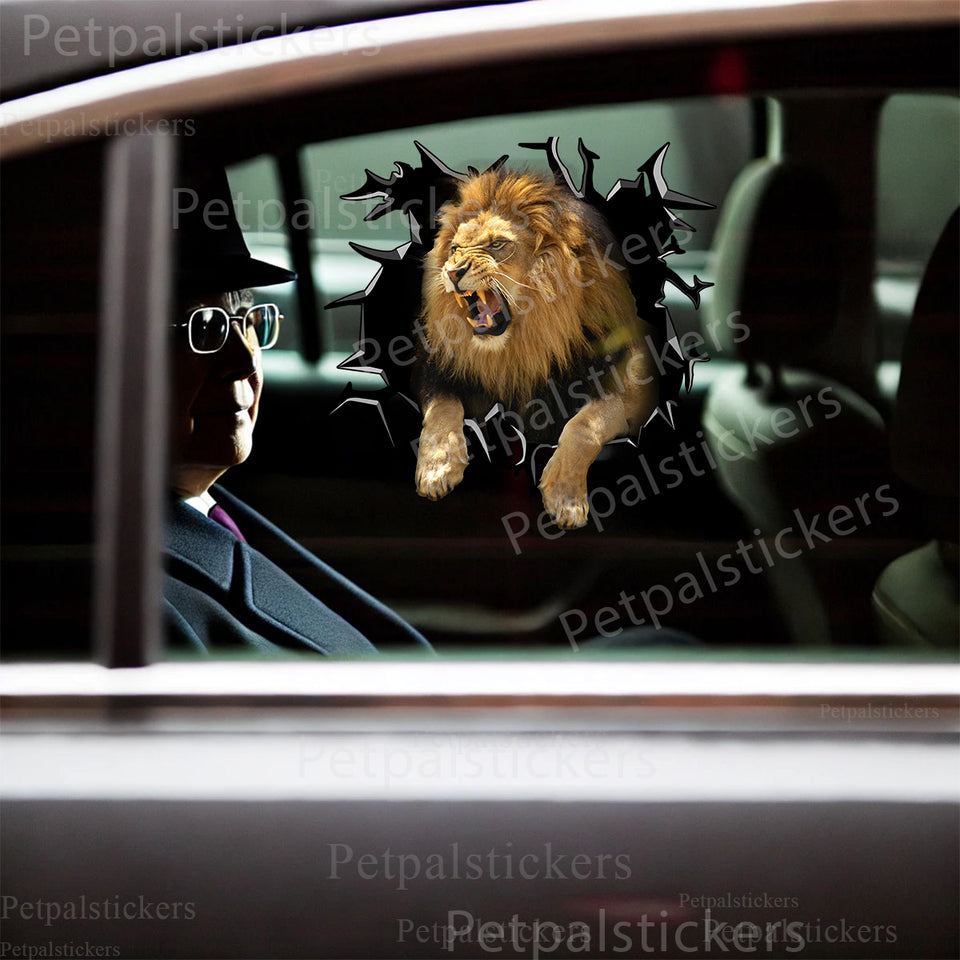 Vibrant Lion Vinyl graphic decal applied smoothly to a white car door.