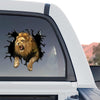 Weatherproof Lion Vinyl window decal proudly displayed on the rear window of a truck.