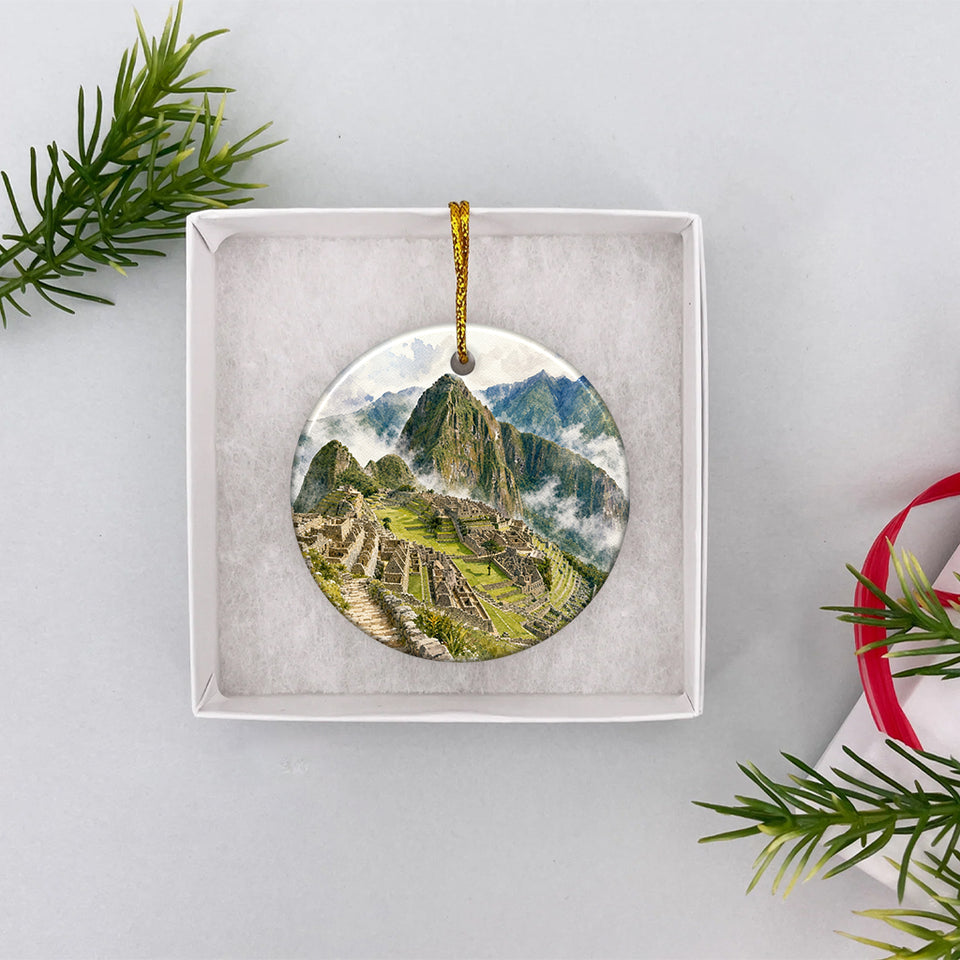 Round Andean travel keepsake nestled inside an opened white gift box ready for holiday giving.