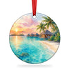 Maldives Overwater Bungalows ceramic ornament displayed on a clean white background with hanging ribbon.