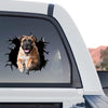 Funny cracked glass Mastiff sticker displayed clearly on the back window of a truck.