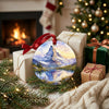Swiss mountain holiday decoration placed near wrapped gifts beside a cozy winter fireplace.