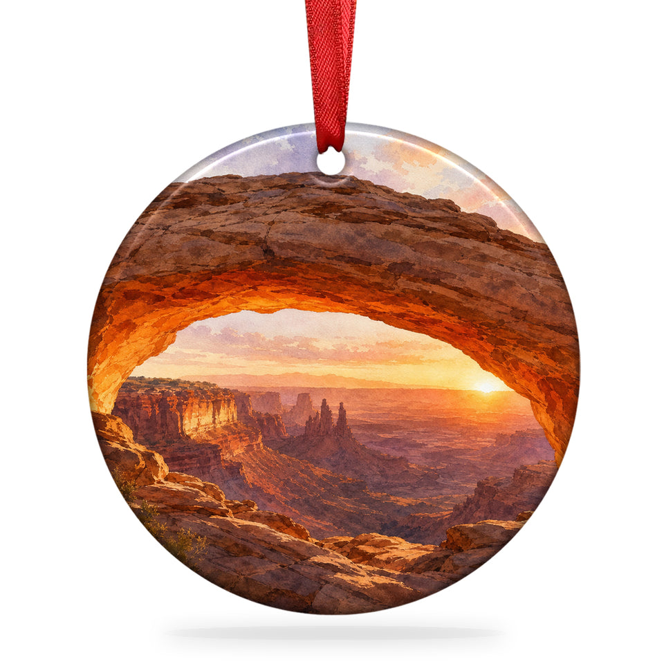 Mesa Arch Christmas ornament shown on a clean white background with hanging ribbon