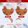A detailed size chart showing the three-inch round dimensions and double-sided print.