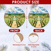 Product size chart diagram displaying three-inch measurements and double-sided print details for the round ornament.