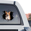 Cute Pembroke Welsh Corgi vinyl decal applied to the rear window glass of a truck.
