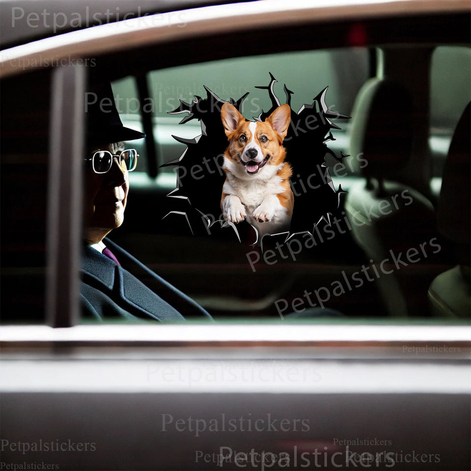 Glossy Pembroke Welsh Corgi vinyl decal affixed to an automobile car door exterior