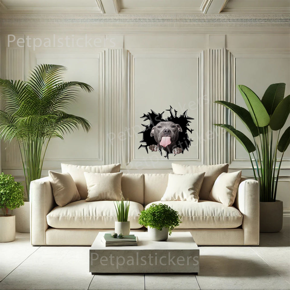 Vibrant Pitbull art decal creating a fun accent on a smooth interior wall.